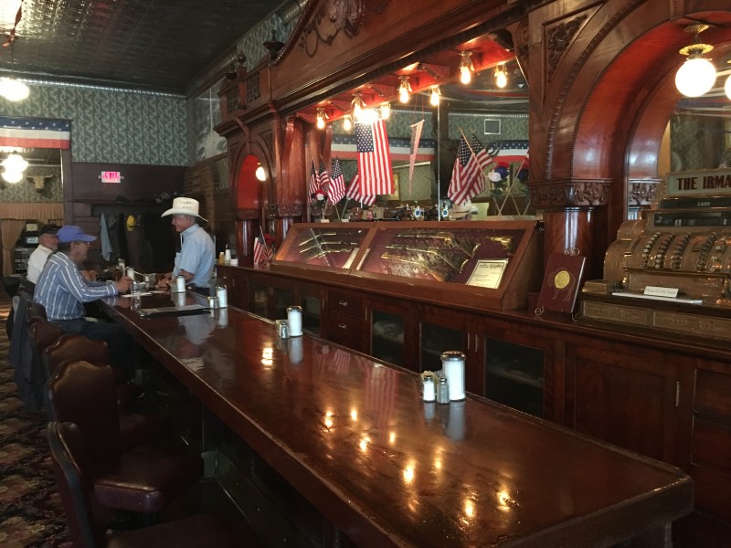 Buffalo Bill's Irma Hotel
The back bar made of cherry that was a gift given by Queen Victoria to Buffalo Bill after he did a wild west show in England

